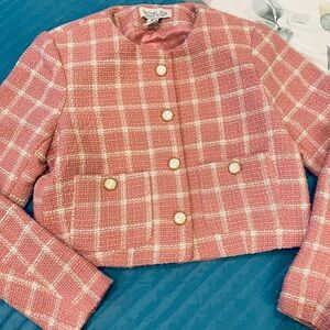 Rachel Zoe light pink tweed chanel-style jacket